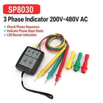 SP8030 3 Fazni Zasuk Tester Digitalni Fazi Kazalnik Detektor LED Zumer Faznega Zaporedja Merilnik Napetosti Tester 200V-480V AC