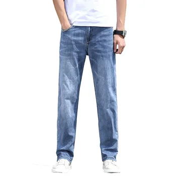 Poletje Nove Jeans, Moda za Moške Svoboden Ravne Cevi Modne blagovne Znamke Gum Velikosti Svetlo Modre Moške Tanke Dolge Hlače