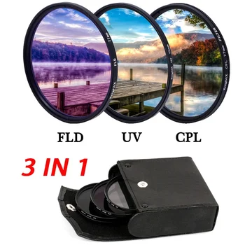 3 V 1 Profesionalno Fotografijo Filter Komplet z Vrečko UV+CPL+FLD za Topovi za Nikon Objektiv Kamere 49/52/55/58/62/67/72/77MM