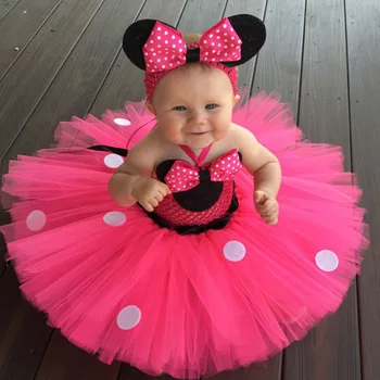 Baby Dekleta Minnie Tutu Obleko Minnie Rojstni Kostum z Miško Ušesa Glavo Set 5 Barv Možnosti Baby Tutu Obleke 0-8Y