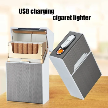 2-v-1 Cigareta Primeru Lažji Brezplamensko Aluminij Zlitine USB Polnilne Vžigalniki Windproof Kajenje pribor Dropshipping