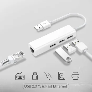 3 Vrata USB 2.0 Hub Z USB Ethernet RJ45 LAN vmesnik za Prenosni računalnik Ethernet Dock Omrežja Extender Za Mac, IOS, Android, PC Chromebook