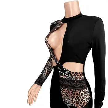 Echoine Seksi Bodycon Jumpsuit Leopard tiskanja paatchwork Suh igralne obleke Elegantno votlih iz Playsuit Klub Obleke 2020