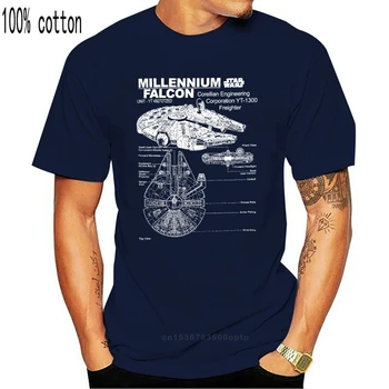 Moški Smešno Majica s kratkimi rokavi Ženske Kul tshirt Millenium Falcon Načrt Licenco Graphic T-Shirt1