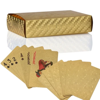 WR Halloween 24K Gold Poker Kartic Plastičnih Žetonov, Nastavite Igralne Karte Nepremočljiva PVC Foliji Zlata Krova Rojstni dan, Darilo za Fanta