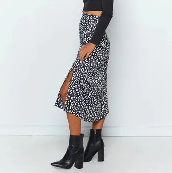 Jupe kača tiskanja žensko Krilo faldas mujer Ženska Moda Leopard Tiskanja Zadrgo Visoko Pasu Priložnostne Saten Gleženj-Dolžina Krila