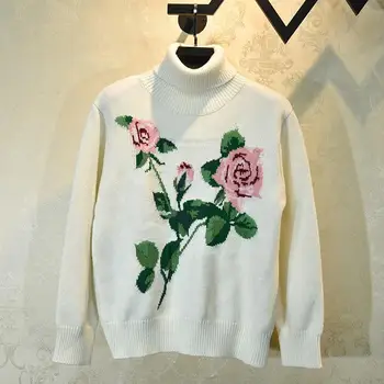 Jeseni in pozimi nove modne blagovne znamke oblikovalec za ženske turtleneck pulover visoka kakovost, elegantna rose eleganten pulover pulover