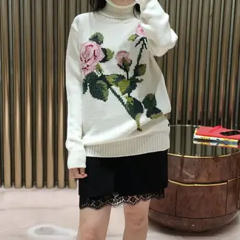 Jeseni in pozimi nove modne blagovne znamke oblikovalec za ženske turtleneck pulover visoka kakovost, elegantna rose eleganten pulover pulover