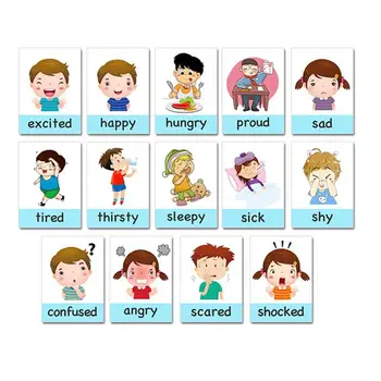14Pcs/Set Montessori Otroci angleški Učnih Kartic Otroška Risanka Igre Za Otroke, Čustva Začetku Izobraževalne Igrače Flash Kartice M T2H4