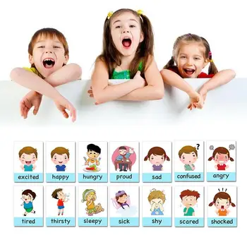 14Pcs/Set Montessori Otroci angleški Učnih Kartic Otroška Risanka Igre Za Otroke, Čustva Začetku Izobraževalne Igrače Flash Kartice M T2H4