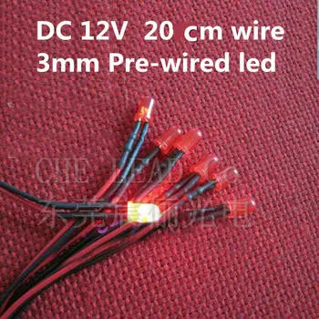 Oranžna Razpršene 3 mm dip led Pred Žično led DC12V/24V kabel indikator 20 mm prewired led(CE&Roš)