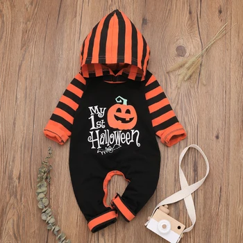 PatPat 2020 Nov Prihod Jeseni Baby Boy Halloween Stil Bučna Tiskanja Hooded Dolgo rokavi Jumpsuit Baby Boy Festival Oblačila