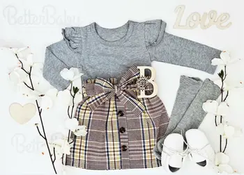 2pcs Otrok Baby Girl Obleke z Dolgimi Rokavi Ruffle Bombaž Vrhovi+Krilo Toplo Obleko Set