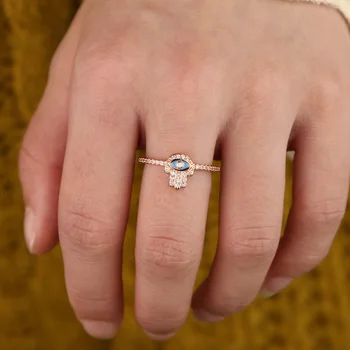 Rose gold barvi majhen ljubek lepo hamsa strani fatima roko čar sladko turški nakit prst obroči zaročni prstan za ženske