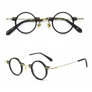 Vintage Majhne Okrogle Očala 36mm Ročno Izdelani Eyeglass Okvirji Titana Acetat Polno Platišča Rx optičnih slik