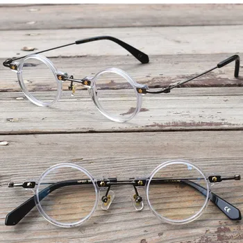 Vintage Majhne Okrogle Očala 36mm Ročno Izdelani Eyeglass Okvirji Titana Acetat Polno Platišča Rx optičnih slik