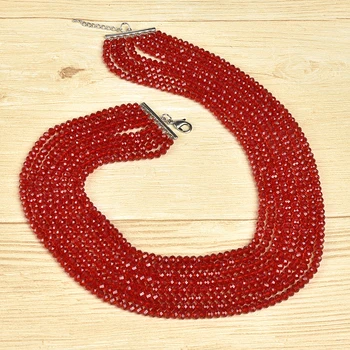 Rdeča večplastnega krog in nepravilne oblike rezanja, pearl in Kristalno Steklo gemstone ogrlice vam ognjeno strast