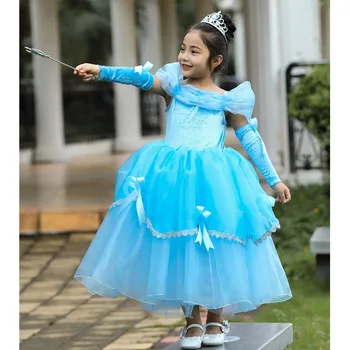2019 Pomlad Otroci Obleko Dekleta Pepelka Aurora Sofija Rapunzel Belle Cosplay Kostum Princesa Obleko 2pcs Obleke Dekleta Oblačenja