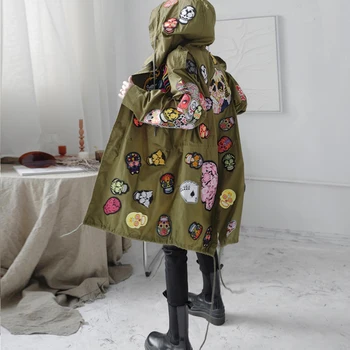Johnature Pomlad Novo Vezenje Lobanja, Tiskanje Modno Oblikovanje Jarek Ženske 2021 Japonski Svoboden Zadrge Coats