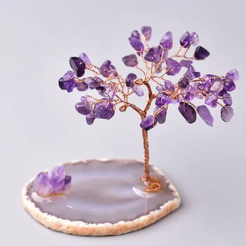 Naravni Kristal Srečen Drevo Ametist Rose Quartz Ročno Tree Okraski Agate Rezine Kamen, Mineralne Okraski Urad dekor darilo