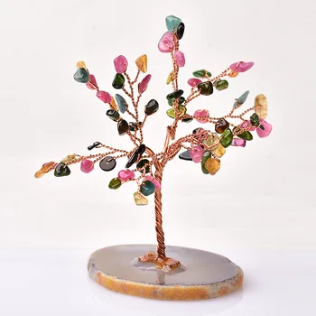 Naravni Kristal Srečen Drevo Ametist Rose Quartz Ročno Tree Okraski Agate Rezine Kamen, Mineralne Okraski Urad dekor darilo