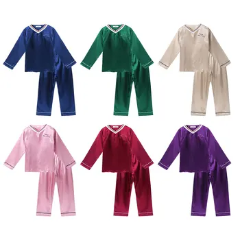Otroci Pižame 2Pcs Dolg Rokav V Vratu Otroci Sleepwear Dekleta Fantje Spanja Obleke Jeseni Otrok Nightgown Pižame Fant Svile More
