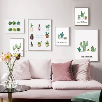 Succulents Kaktus Rastlin Aloe Minimalističen Platno Slikarstvo Nordijska Plakatov In Fotografij Wall Art Slike Za Dnevni Sobi Doma Dekor