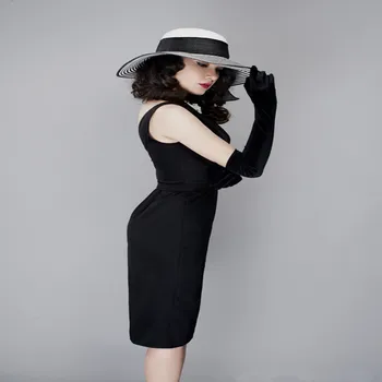 Audrey Hepburn Obleko Retro Malo Črno Proti nazaj Obleka Ženske Bodycon Svinčnik Obleko Letnik