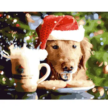 DRAWJOY Uokvirjena Slika Božič Dog DIY Barvanje Z Številkami Božično Darilo Doma Dekor Za dnevno Sobo Strani Edinstvena Darila GX22293