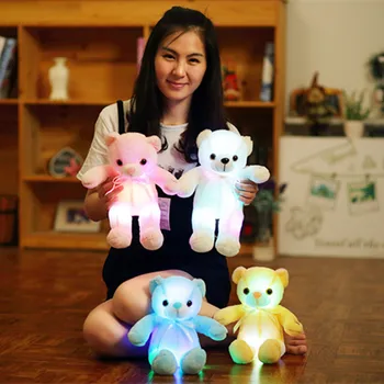 1pc 32 cm Pisane Žareče medvedek Plišastih Igrač Kawaii Svetlobna LED Luči Plišastih Medved Lutke, Nagačene Srčkan Darilo za Otroke Dekleta