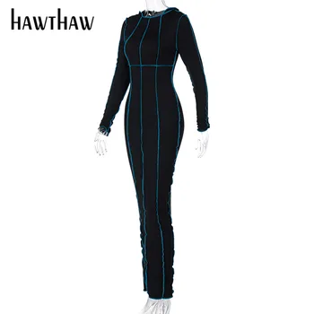 Hawthaw Ženske Modni Jeseni, Pozimi Dolg Rokav Mozaik Hooded Bodycon Dolgo Obleko 2020 Ženska Oblačila Ulične Padec