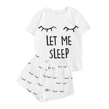 Ženske Priložnostne Hlače, Kratek Rokav T-Shirt Tiskanje Sleepwear More Nastaviti, Pijamas, Pustite Me Spati Ženske Pižame za Ženske Set