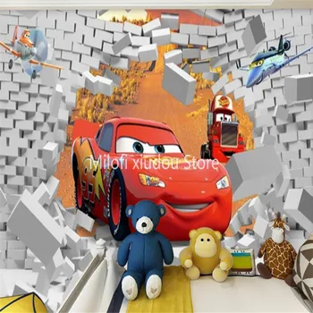 Milofi po meri 3D ozadje zidana risanka avto je zdrobljen steno, otroška soba, dnevna soba, spalnica ozadju dekoracijo sten wallpape