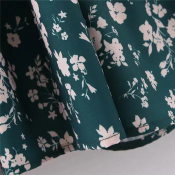 Chic Vintage cvetlični vzorec tiskanja obleko Bankrot elastična O vratu dolg rokav priložnostne obrabe stilsko elegantna zelena midi obleke vestidos