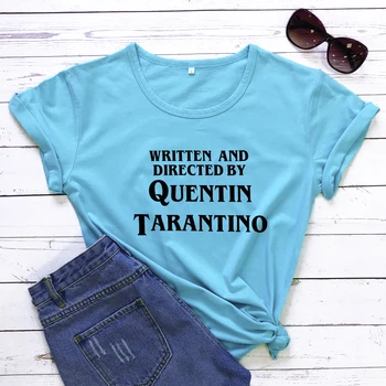 NAPISAL IN režiral QUENTIN TARANTINO Rumena Oblačila T-Shirt Priložnostne Grafični Tumblr Tee Elegantna, Trendovska t shirt Slogan Obleke