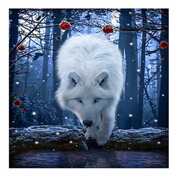 5D DIY NOVIH Živali Diamond Slikarstvo Celoten Krog Gozd, Sneg Wolf Vezenje Navzkrižno Šiv Mozaik Kvadratnih Nosorogovo Doma Dekor Darilo