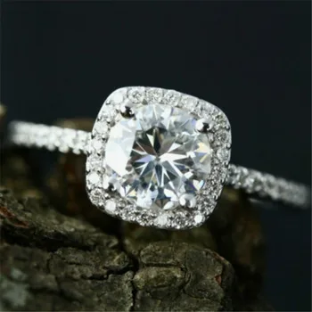 Večno 925 Sterling Silver Obroči prst Fine Nakit Podolgovat 2 Karat Diamant Udejstvovanje poročni Prstan za Ženske