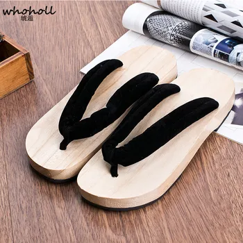 Whoholl Geta Moški Sandali Japonski Slog Lesene Sandale Za Moške Flip-flops Strani Copate Sandali Platformo Ravno Cos Čevlji