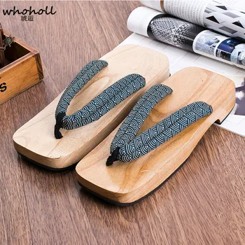 Whoholl Geta Moški Sandali Japonski Slog Lesene Sandale Za Moške Flip-flops Strani Copate Sandali Platformo Ravno Cos Čevlji