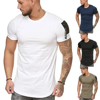 Poletje moška T-Shirt Eksplozije Modelov, Vroče Prodaje Prvotni Načrt Rami Rokav Pocket Šivanje Slim Moške Priložnostne Športnih T-Shirt