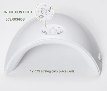 1Pc 24W LED UV Gel Lak za Lase Zdravljenju Lučka 3 Čas Bela Strokovno Svetlobe LED Gel lak za Nohte Art s Senzorjem (Bela) LED Lučka