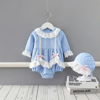 Otroška Oblačila Jeseni Nov Baby Baby Onesies Palace Slog Romper Princess Style Newborn Baby Romper+Hat0-2Y