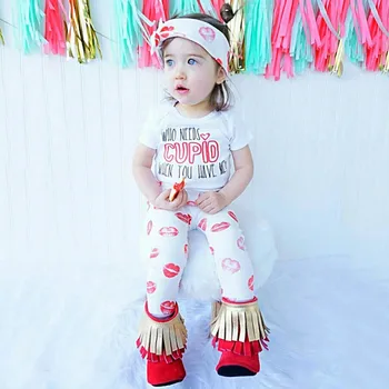 Valentinovo Malčke Baby Girl Obleke Kratek Rokav Vrhovi, ki potrebuje Pismo Hlače Trakovi Valentine Obleke Otroci Oblačila