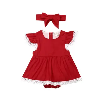 UK Newborn Baby Dekle 0-24M Božič Oblačila, Čipke Romper Obleko Jumpsuit Glavo, Obleko Set