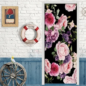 DIY Vrata Nalepke, 3D Nordijska Ročno Poslikane Rose Zidana Ozadje PVC samolepilne Stenske Nalepke, Nalepke Dnevna Soba Vrata Dekor Plakat