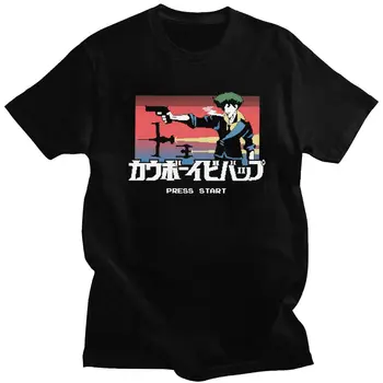 Klasičen Retro Pixel Cowboy Bebop T-shirt Moški Kratek Rokav Anime Manga Vrh Spike Spiegel Tshirt Pre-skrčilo Cotton Tee Shirt Merch