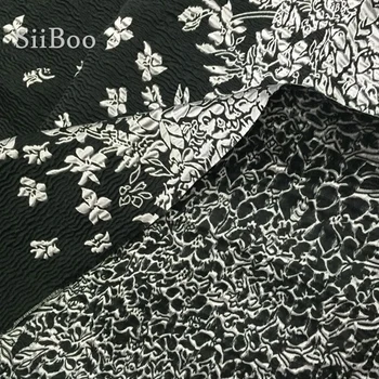 Mala trgovina Francija slog elegantno črno siva reliefnim cvetličnim jacquardske brocade tkanine za obleko, plašč tissu tecidos preja SP4843