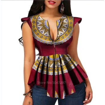 Moda 2020 Ženske Obleke Afriške V-neck Top Dashiki Tiskanja Plus Velikost T Shirt Tradicionalna Afriška Oblačila Obleke za Ženske