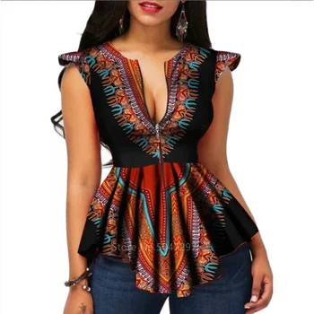 Moda 2020 Ženske Obleke Afriške V-neck Top Dashiki Tiskanja Plus Velikost T Shirt Tradicionalna Afriška Oblačila Obleke za Ženske