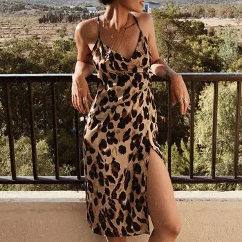 2020 Poletje Seksi Obleka Ženske Leopard Natisniti Moda Za Ženske Obleke Backless Zanko Obleko Dame Poletje Priložnostne Obleko Vestidos#J30